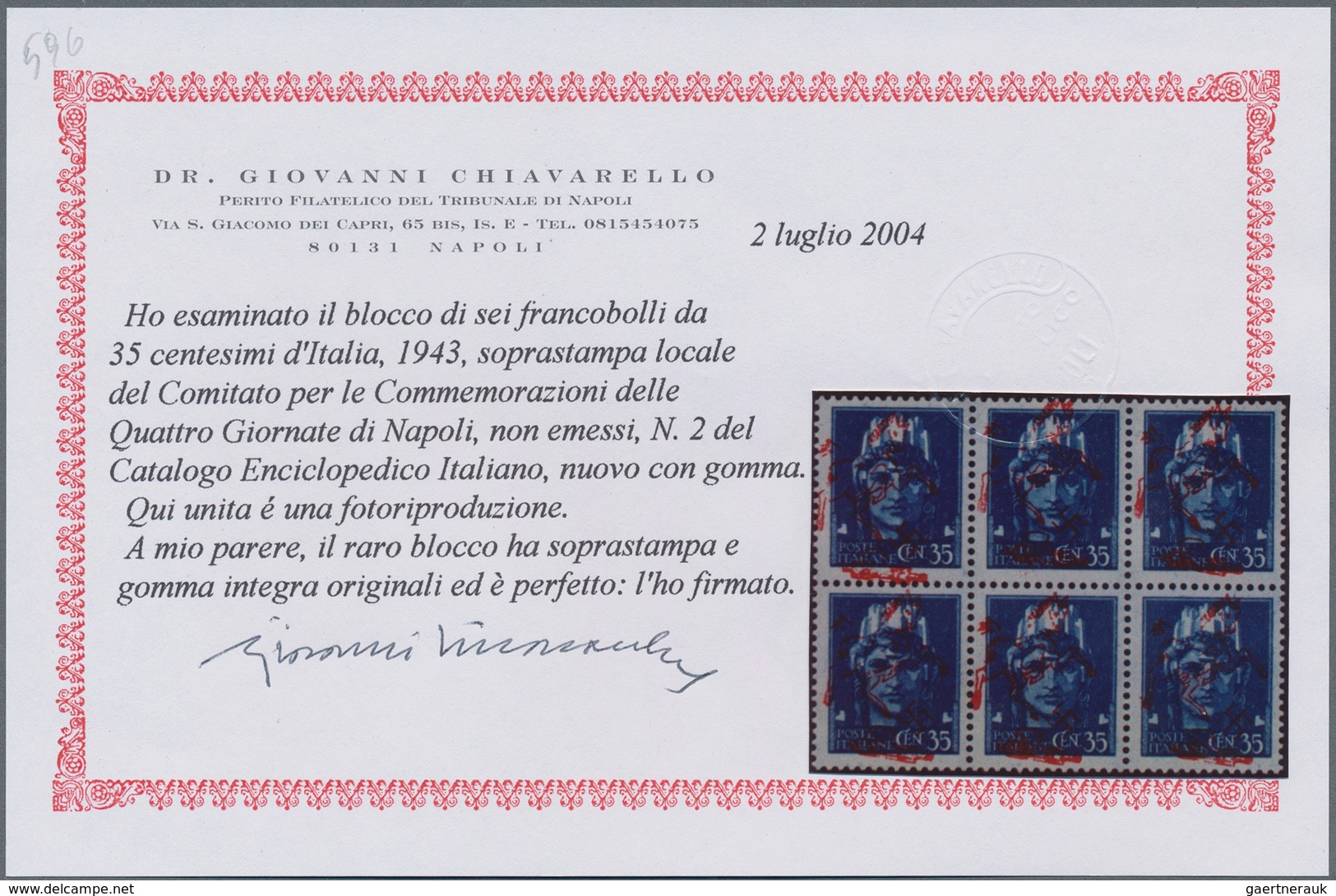 Italien - Besonderheiten: 1943, Napoli, Local Red Overprint "Victorious Horse Trampling On Fascist S - Non Classés