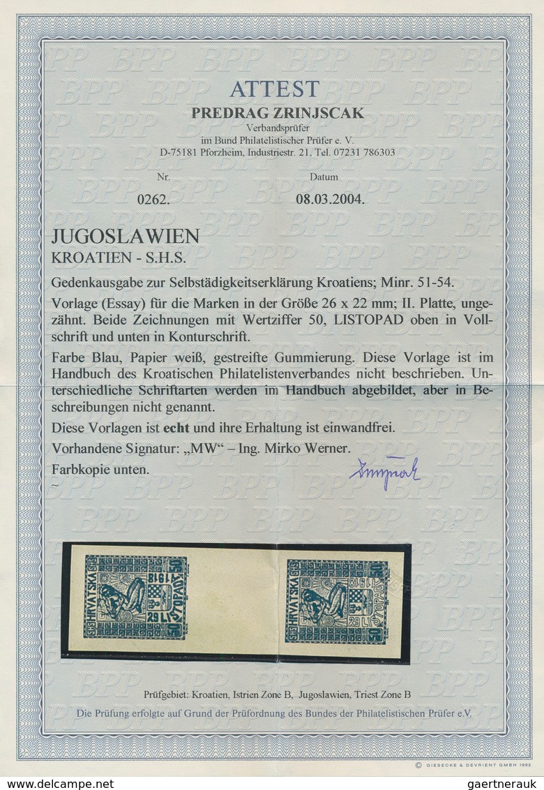 Jugoslawien: 1918, Independence, Group Of Six Imperforate Essays In Vertical Gutter Pairs (=twelve D - Ungebraucht