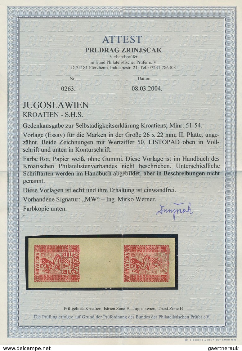 Jugoslawien: 1918, Independence, Group Of Six Imperforate Essays In Vertical Gutter Pairs (=twelve D - Ungebraucht