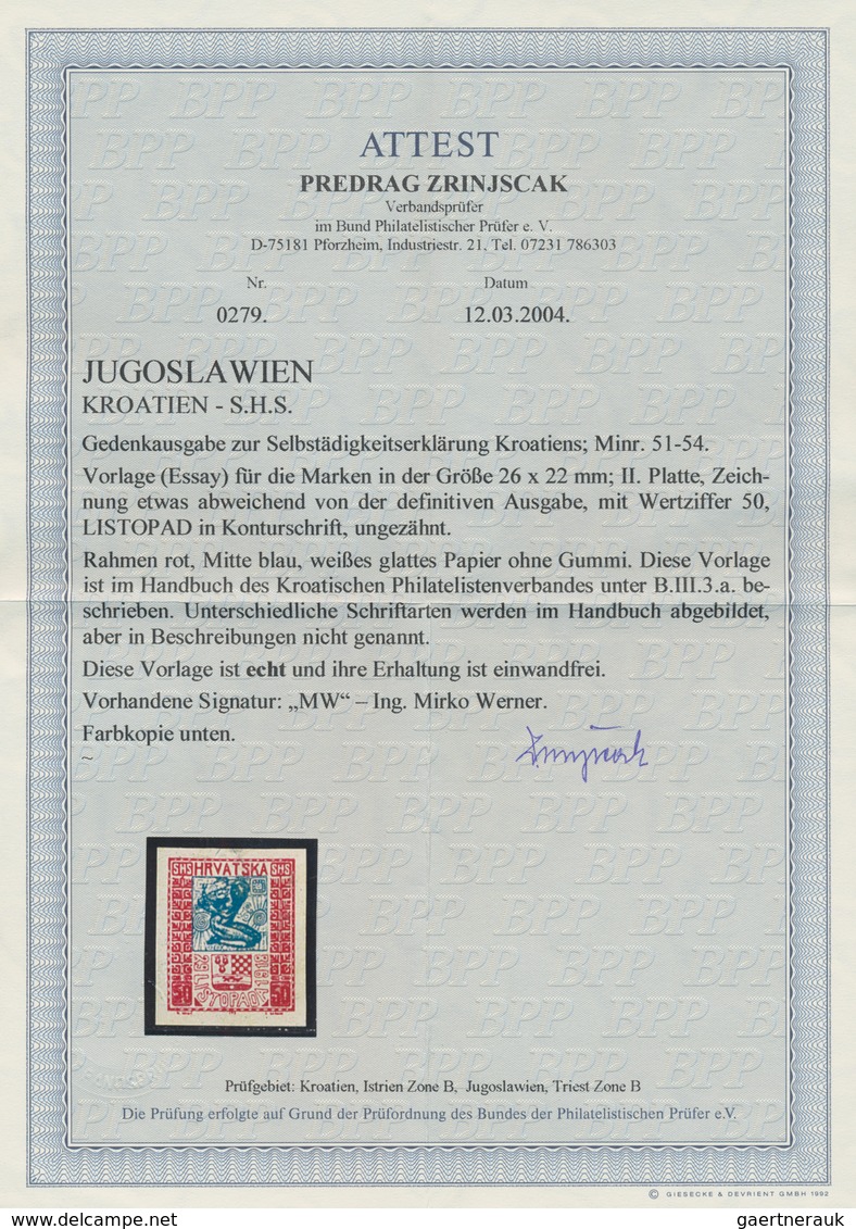 Jugoslawien: 1918, Independence, Group Of Seven Imperforate Essays On Ungummed Paper, Slightly Diffe - Ungebraucht