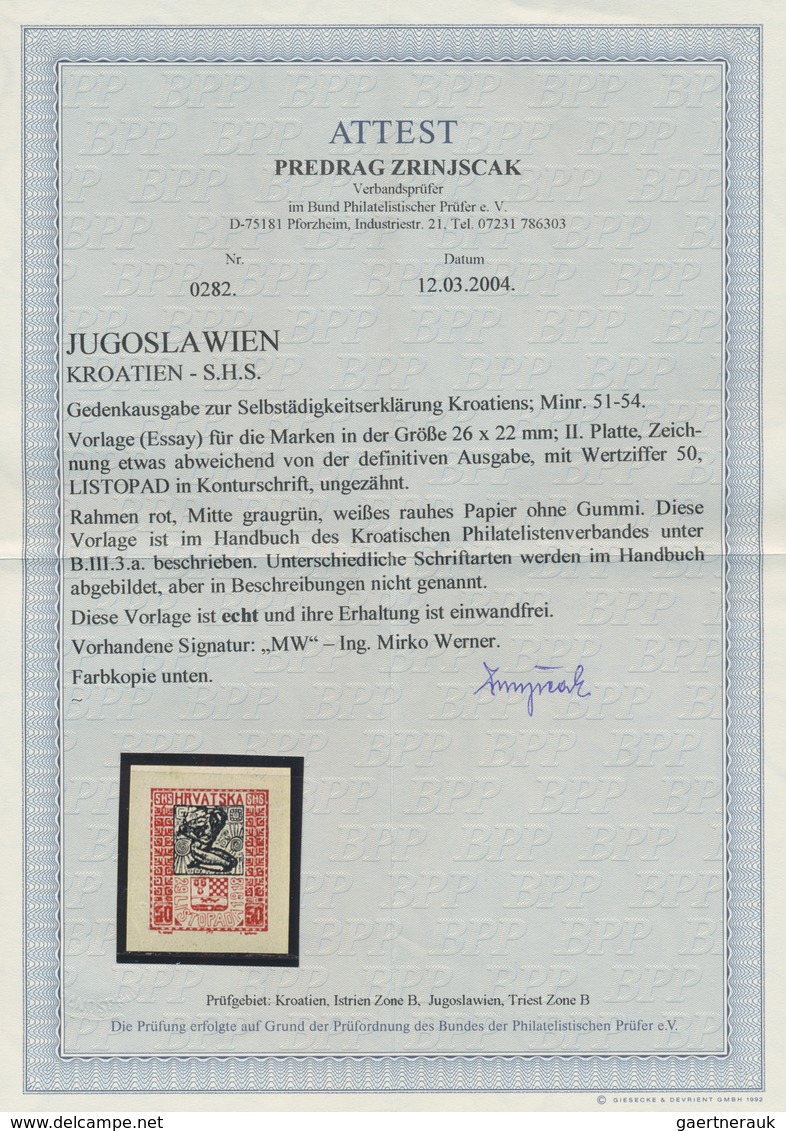 Jugoslawien: 1918, Independence, Group Of Seven Imperforate Essays On Ungummed Paper, Slightly Diffe - Neufs