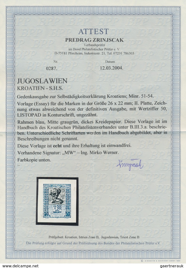 Jugoslawien: 1918, Independence, group of seven imperforate essays on ungummed paper, slightly diffe