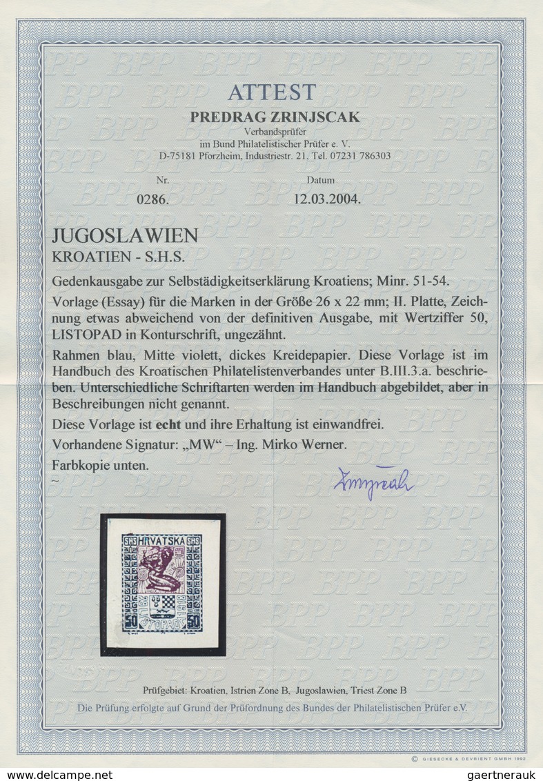 Jugoslawien: 1918, Independence, group of seven imperforate essays on ungummed paper, slightly diffe