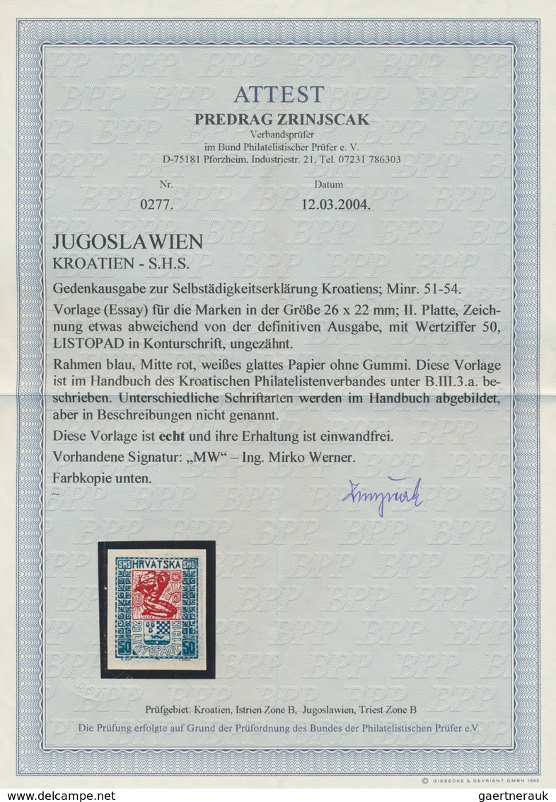 Jugoslawien: 1918, Independence, group of seven imperforate essays on ungummed paper, slightly diffe