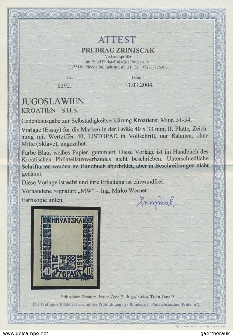 Jugoslawien: 1918, Independence, Group Of Five Imperforate Essays Showing Frame Only And Denominated - Neufs
