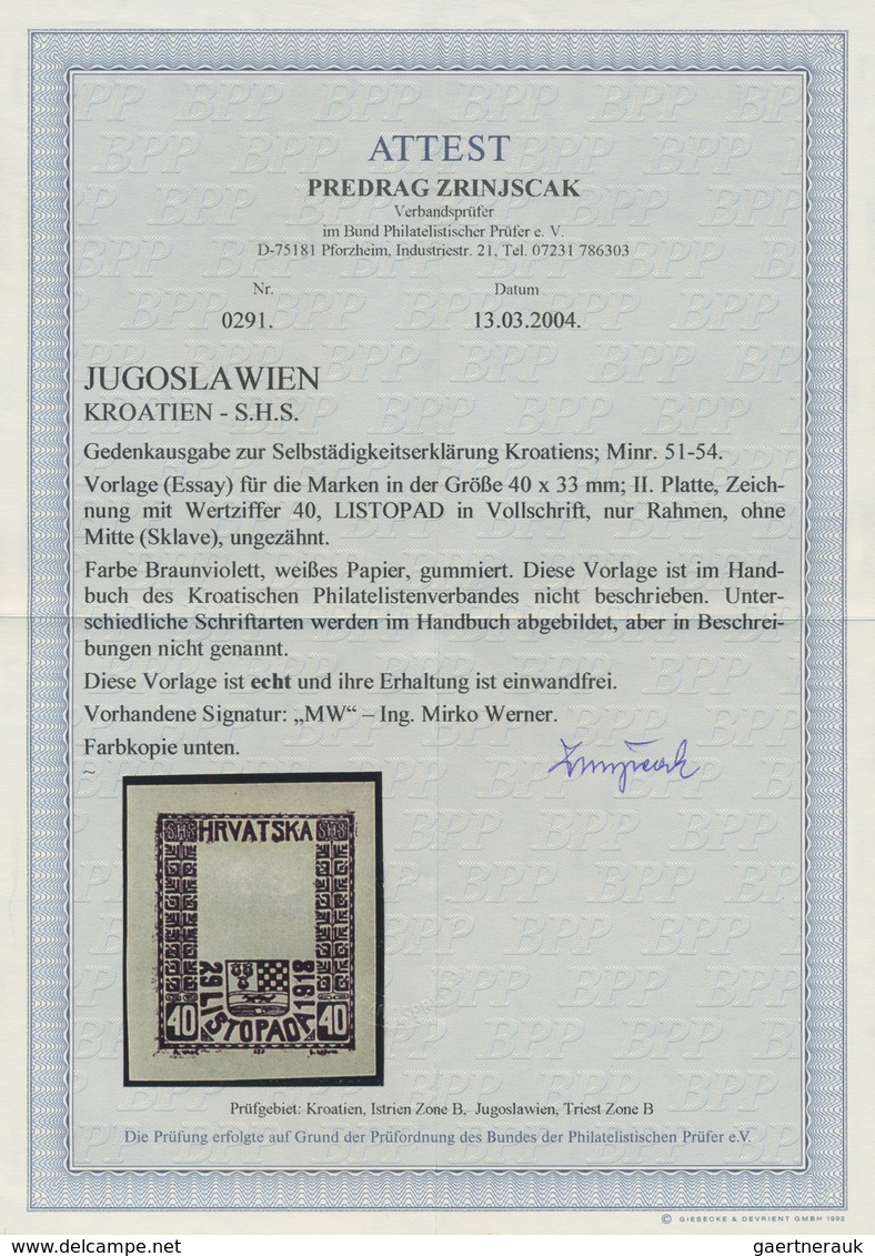 Jugoslawien: 1918, Independence, Group Of Five Imperforate Essays Showing Frame Only And Denominated - Neufs