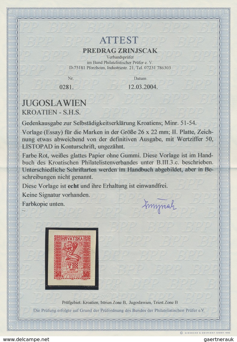 Jugoslawien: 1918, Independence, Group Of Seven Imperforate Essays On Ungummed Paper, Slightly Diffe - Ungebraucht
