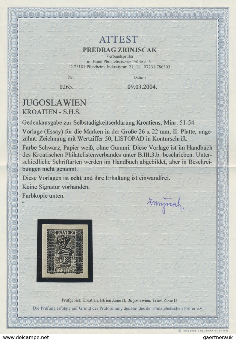 Jugoslawien: 1918, Independence, Group Of Seven Imperforate Essays On Ungummed Paper, Slightly Diffe - Ungebraucht