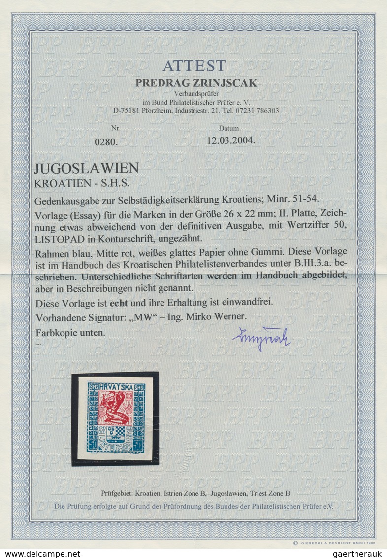 Jugoslawien: 1918, Independence, group of seven imperforate essays on ungummed paper, slightly diffe