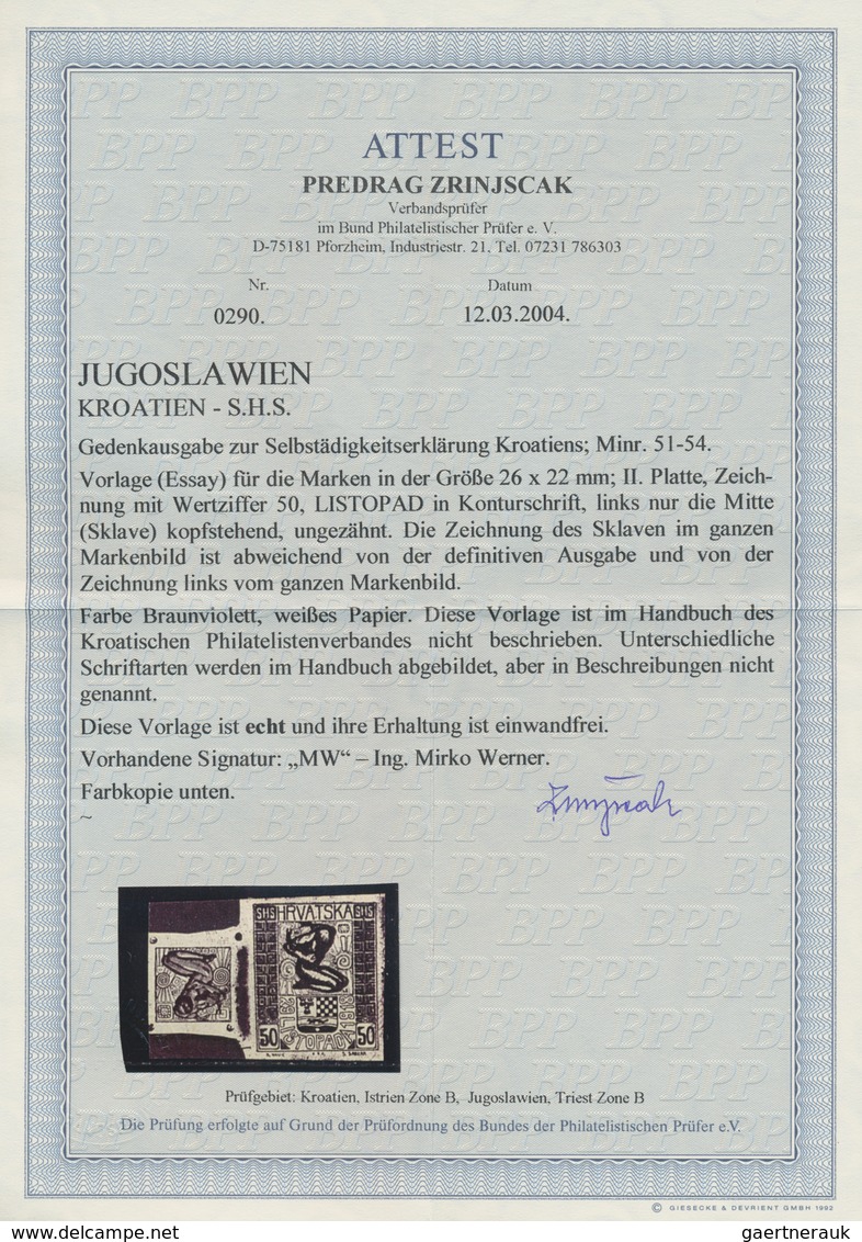 Jugoslawien: 1918, Independence, Group Of Five Imperforate Combined Essays On Ungummed Paper, Slight - Neufs