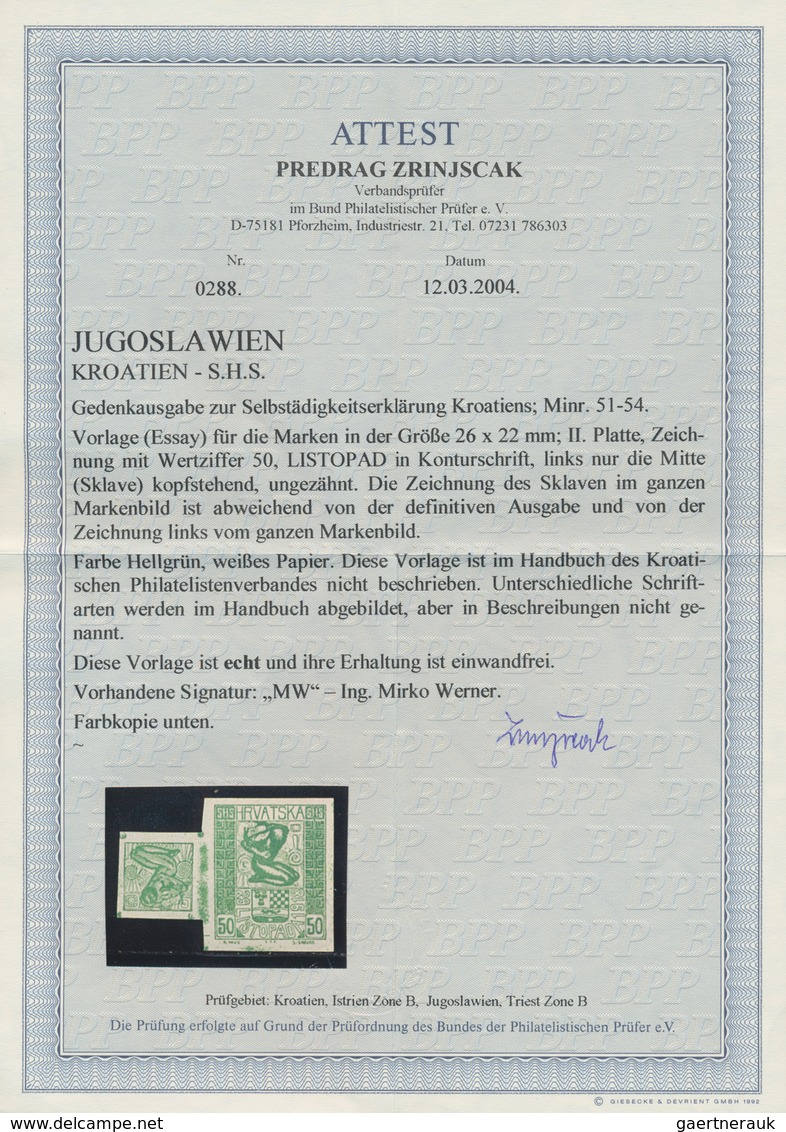 Jugoslawien: 1918, Independence, Group Of Five Imperforate Combined Essays On Ungummed Paper, Slight - Unused Stamps