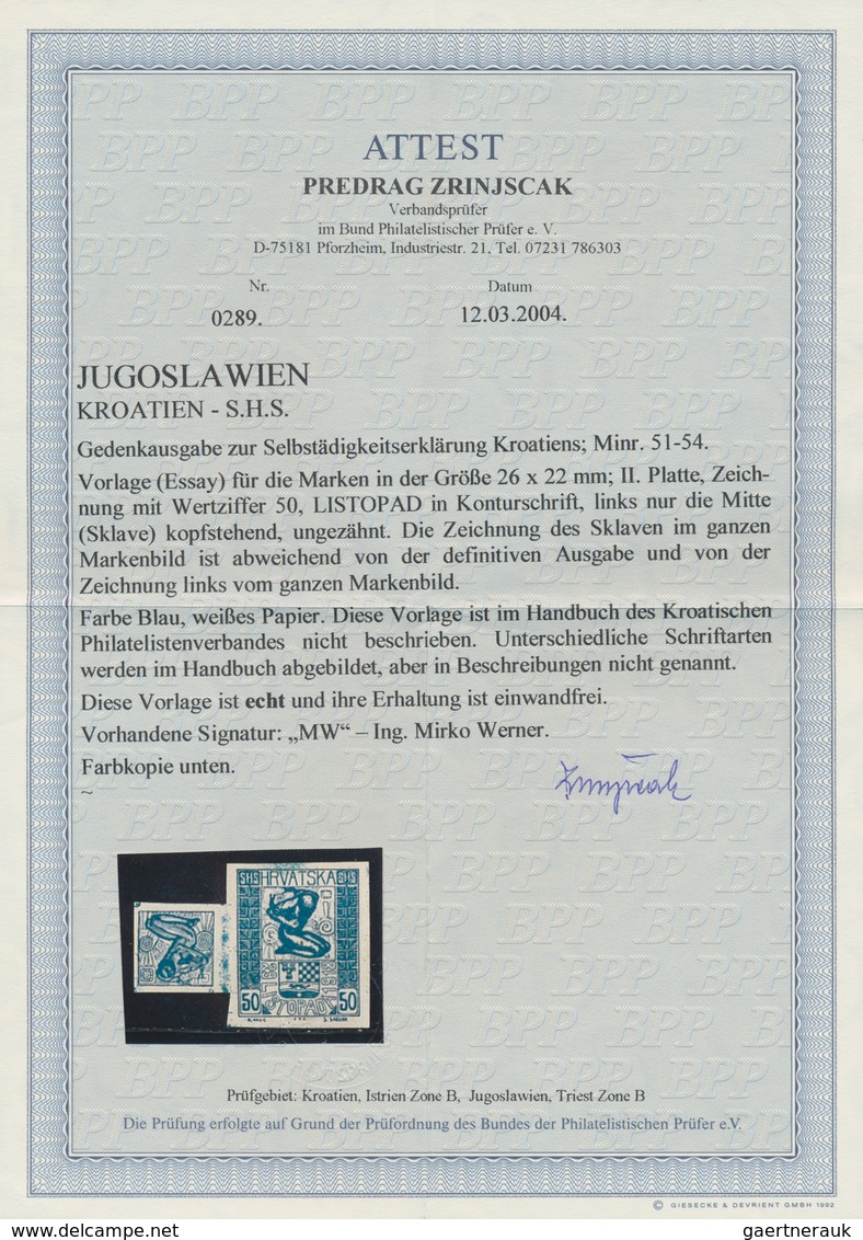 Jugoslawien: 1918, Independence, Group Of Five Imperforate Combined Essays On Ungummed Paper, Slight - Unused Stamps