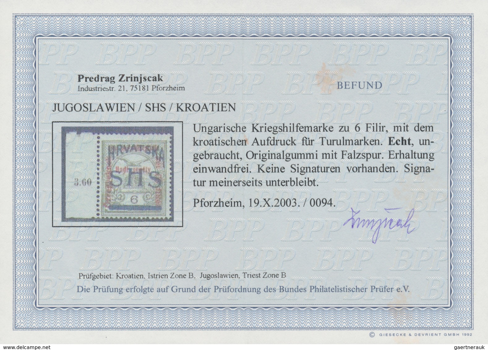 Jugoslawien: 1918, SHS Overprints, Issued Overprint In Blue Applied On Hungary War Charity Stamps, G - Ungebraucht