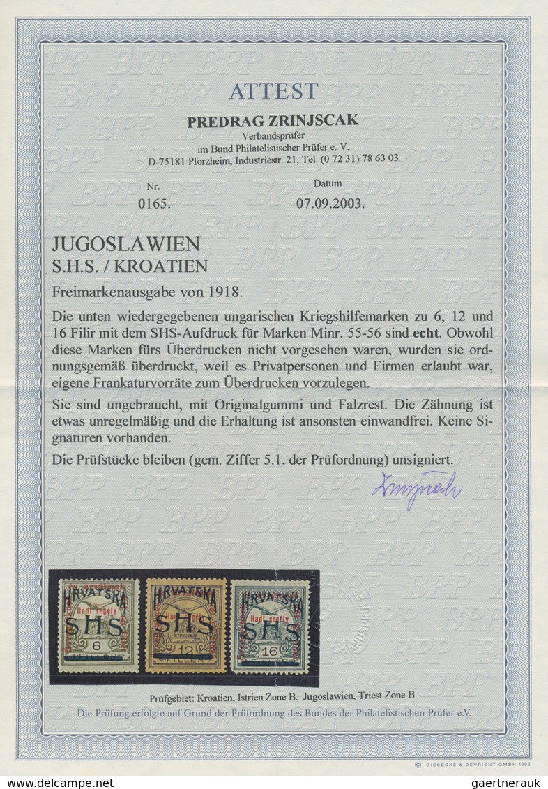 Jugoslawien: 1918, SHS Overprints, Issued Overprint In Blue Applied On Hungary War Charity Stamps, G - Ungebraucht