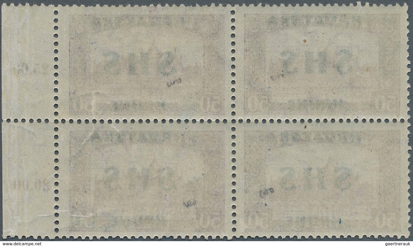 Jugoslawien: 1918, SHS Overprints, 50f. Dull Purple/lilac "Parliament", Right Marginal Block Of Four - Ungebraucht