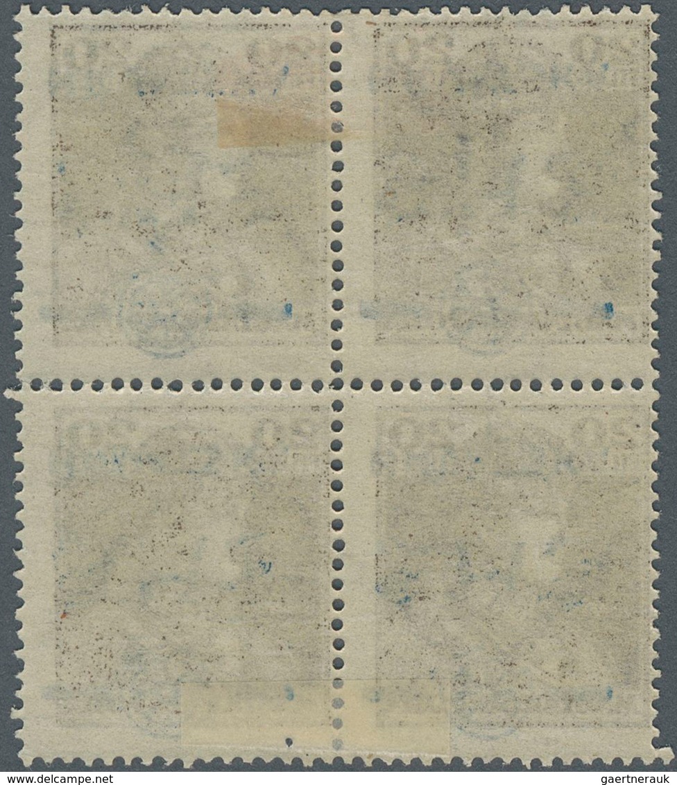 Jugoslawien: 1918, SHS Overprints, 20f. Brown "Karl", Block Of Four With Inverted Overrpint In Blue - Neufs