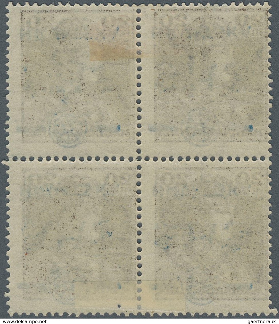 Jugoslawien: 1918, SHS Overprints, 20f. Brown "Karl", Block Of Four With Inverted Overrpint In Blue - Unused Stamps