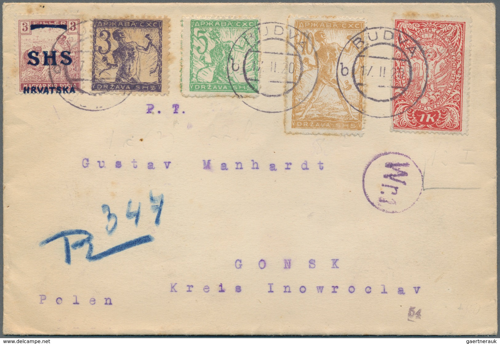 Jugoslawien: 1920. Registered Letter Addressed To A Prisoner Of War Camp In GONSK, Poland, Franked 3 - Neufs