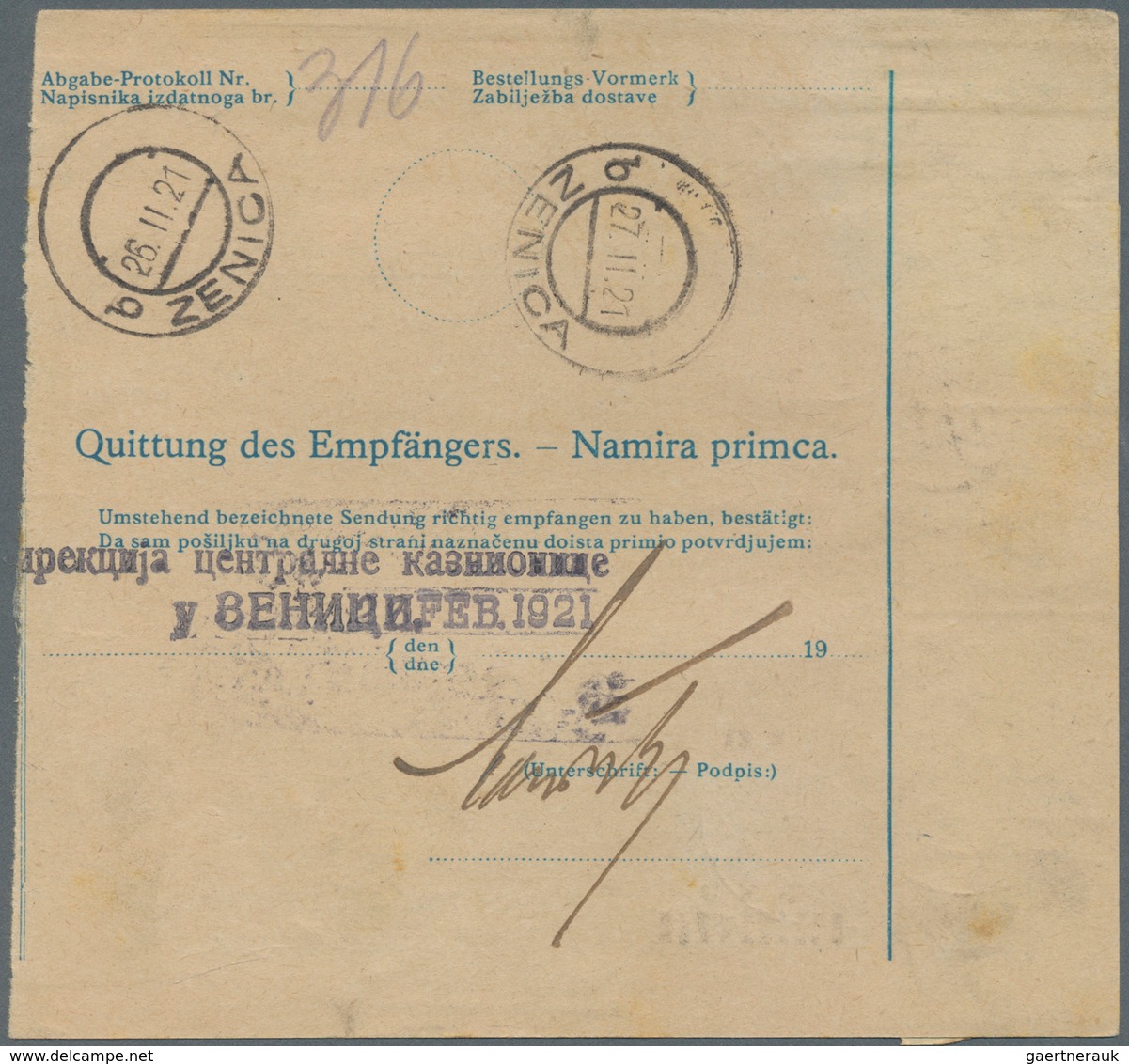 Jugoslawien: 1920, 12x On 10(h) Blue/yellowish "KRALJEVSTVO/ SHS" (Cyrillic, In Black) Parcel Card A - Ungebraucht