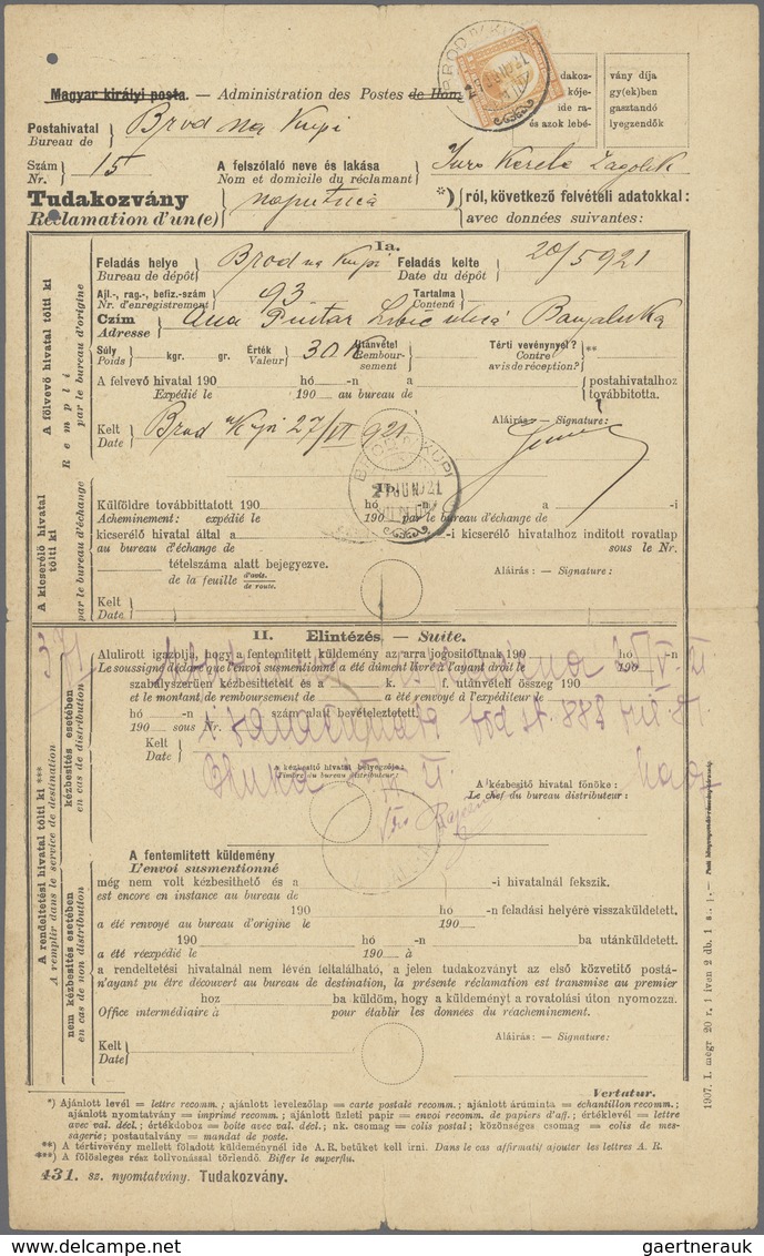 Jugoslawien: 1921, Postal Chaser Form No. 431 ("Reclamation D'un(e)...") Used By Hungarian Postal Au - Neufs