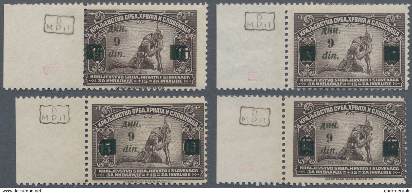 Jugoslawien: 1922, Postage Stamp: 4 Pieces Of Charity Issue Of 1921 With Overprint, Here "9" Instead - Neufs