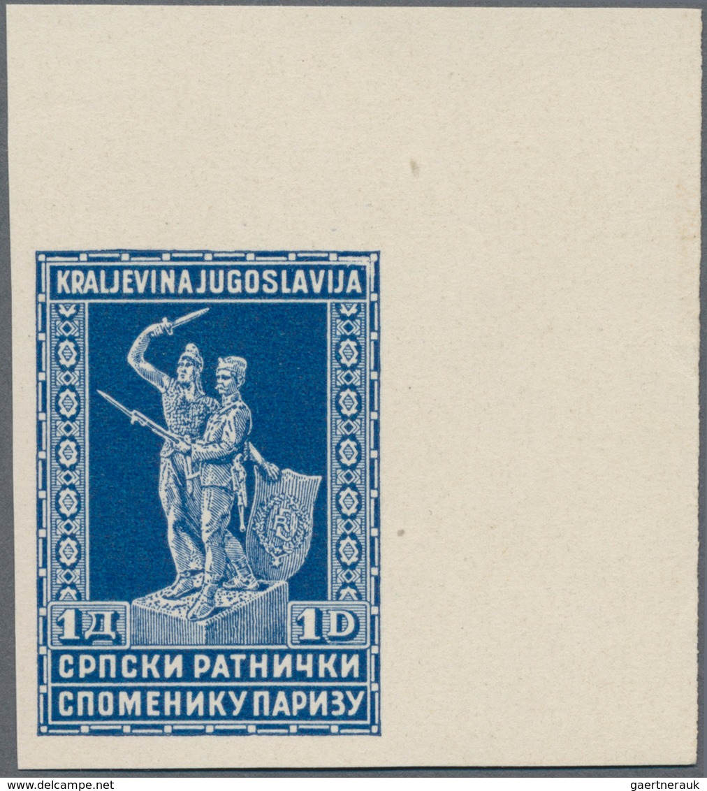 Jugoslawien: 1931 (1 April). Serbian War Memorial (Paris) Fund. 1931 COLOUR TRIALS. 50p + 50p Blue-g - Ungebraucht