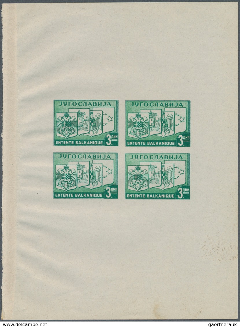 Jugoslawien: 1937.Balkan Entente. 3 D Emerald And 4 D Bright Blue. Imperf., Ungummed Yellowish Paper - Unused Stamps