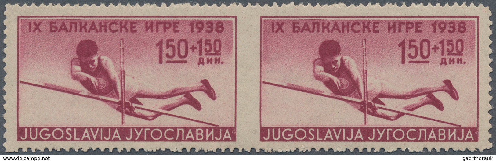 Jugoslawien: 1938, 1,50 + 1,50 D Lilac Carmine "pole Vault", Horizontal Pair, Vertically Imperforate - Neufs