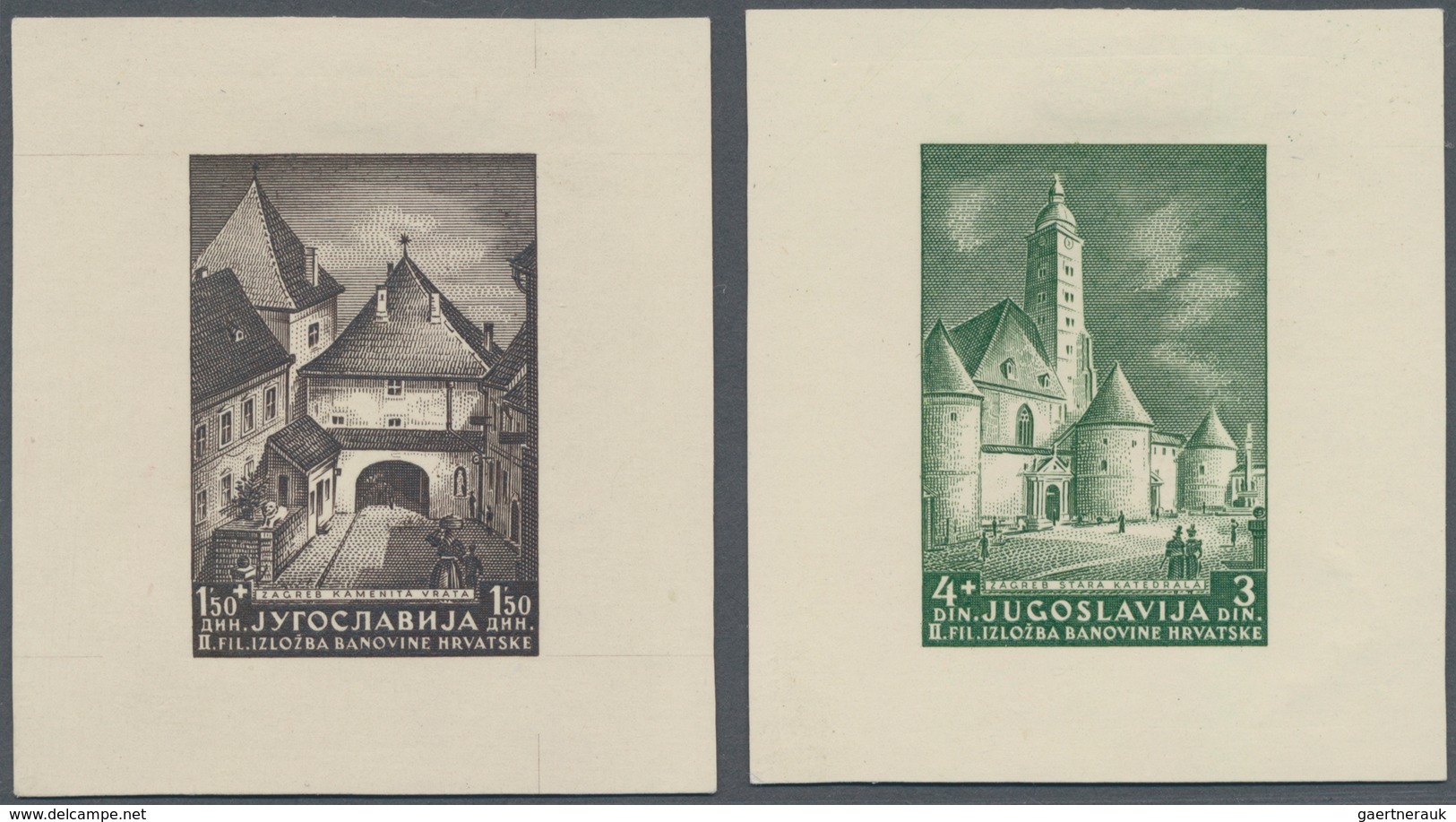 Jugoslawien: 1941 (16 Mar). Philatelic Exhibition, Zagreb. 1.50D + 1.50D Blackish-chocolate And 4D + - Unused Stamps