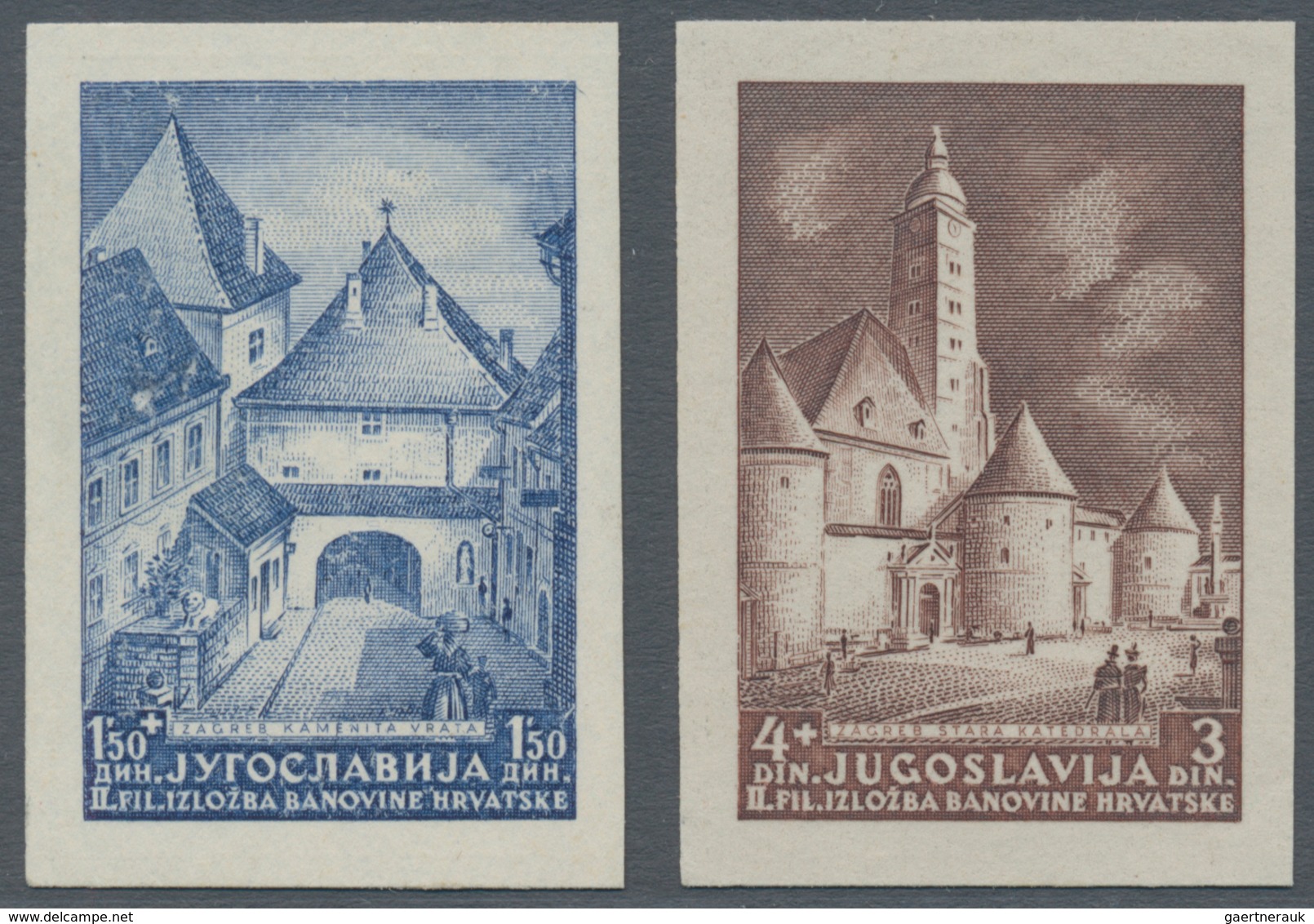 Jugoslawien: 1941, Philatelic Exhibition Zagreb, 1.50d.+1.50d. Blue And 4d.+3d. Brown, Two Imperfora - Unused Stamps