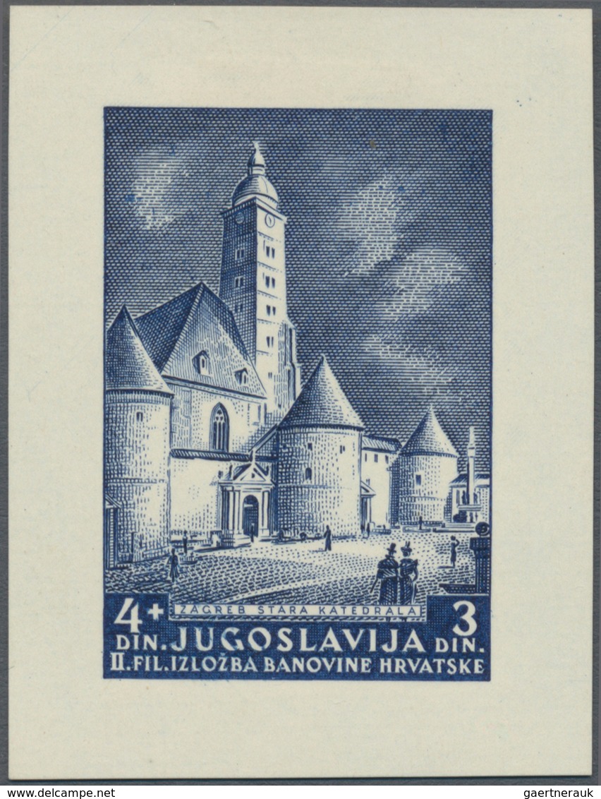 Jugoslawien: 1941, Philatelic Exhibition Zagreb, 4d.+3d. Deep Blue, Single Die Proof On Thicker Ungu - Neufs