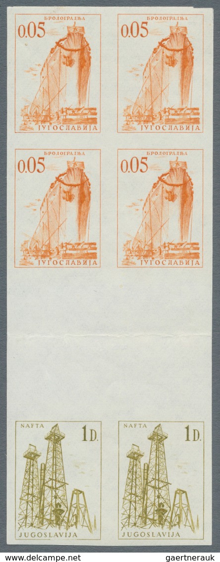 Jugoslawien: 1966, Definitives "Technique And Architecture", 0.05d. Orange And 1d. Olive, Imperforat - Unused Stamps