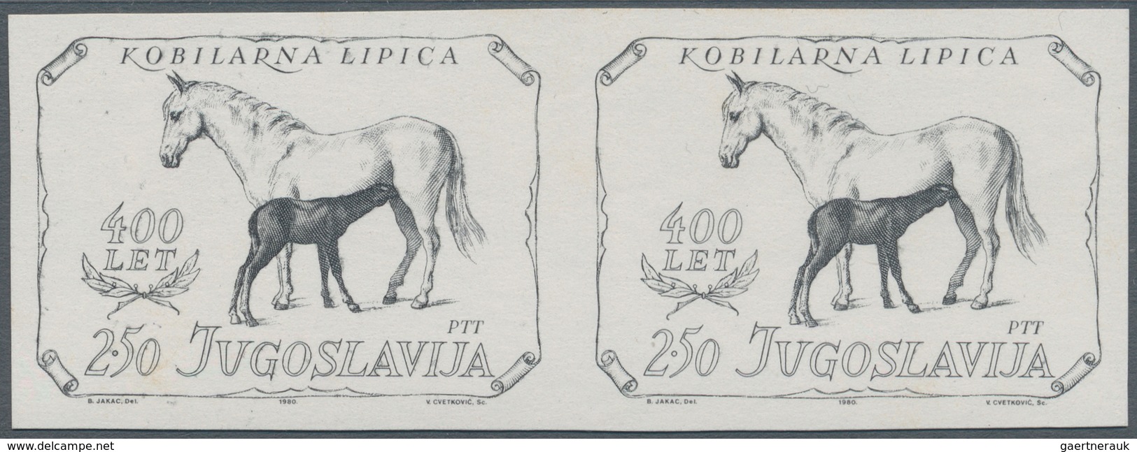 Jugoslawien: 1980 (25 June). 400th Anniversary Of Lipica Stud Farm. Variety, 2,50(D) Black, IMPERF. - Unused Stamps