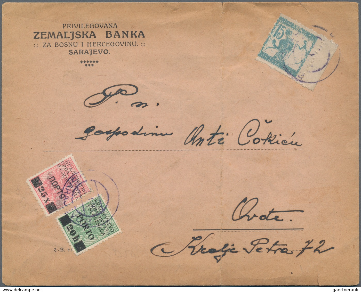 Jugoslawien - Portomarken: 1921. Envelope (toned, Vertical Fold, Tear At Top) Addressed To Bosnia Be - Timbres-taxe