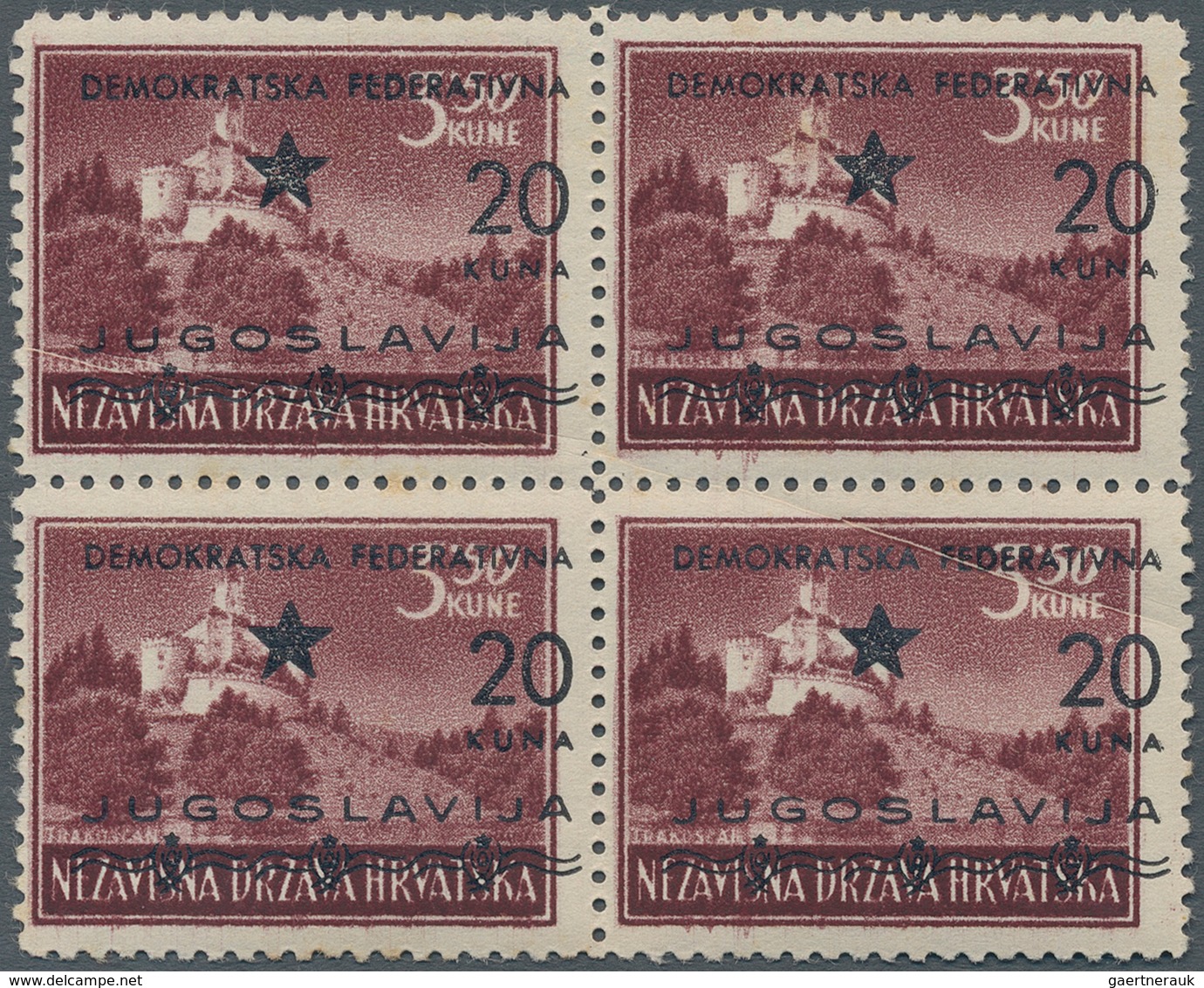 Jugoslawien - Volksrepubliken 1945: Kroatien: 1945 (1-21 Mar). SPLIT ISSUE. Variety 3,50K Purple-bro - Croatia