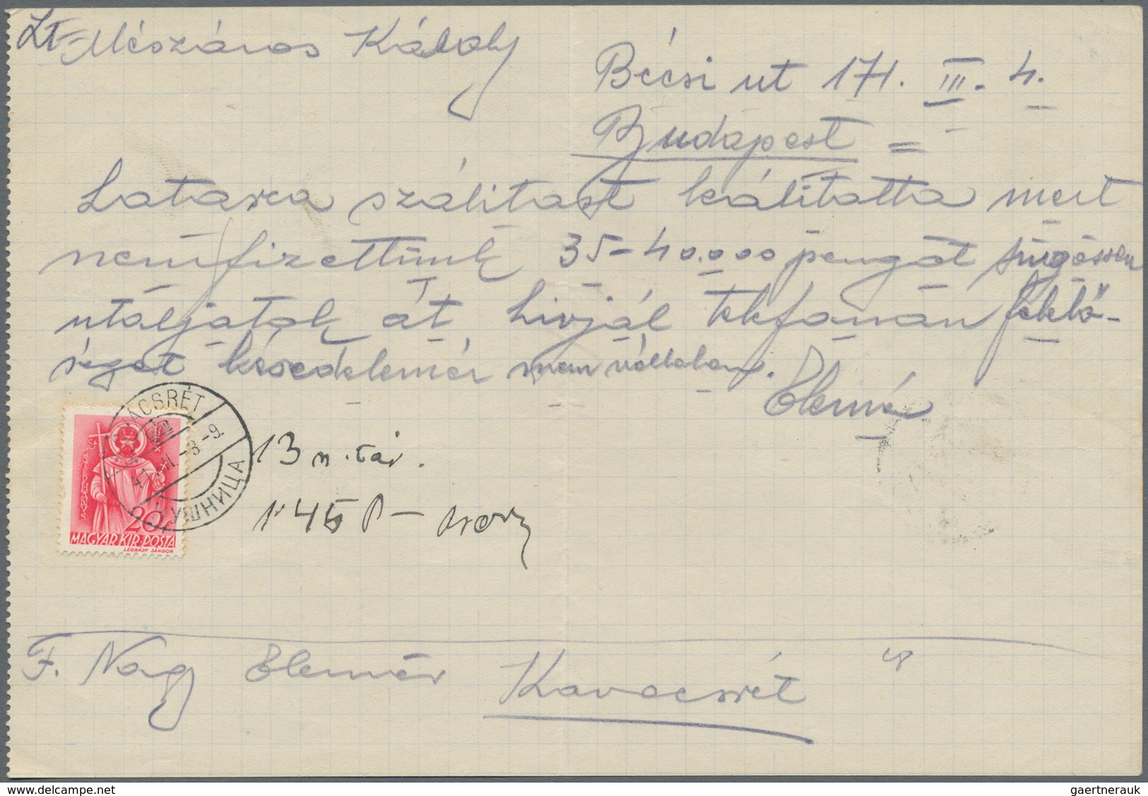 Karpaten-Ukraine - Stempel: 1941, Hungary, 20 F Carmine-red "King St.Stephen", Tied By Bilingual Cds - Sonstige & Ohne Zuordnung