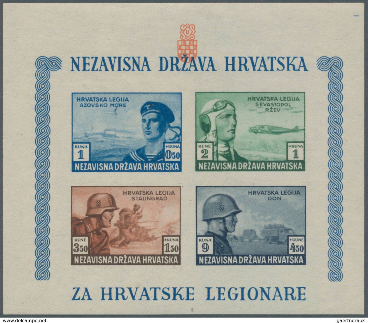 Kroatien: 1943, (July 15th), Croat Legion Relief Fund, Mint Never Hinged Miniature Sheet, Perf. L 11 - Croatia