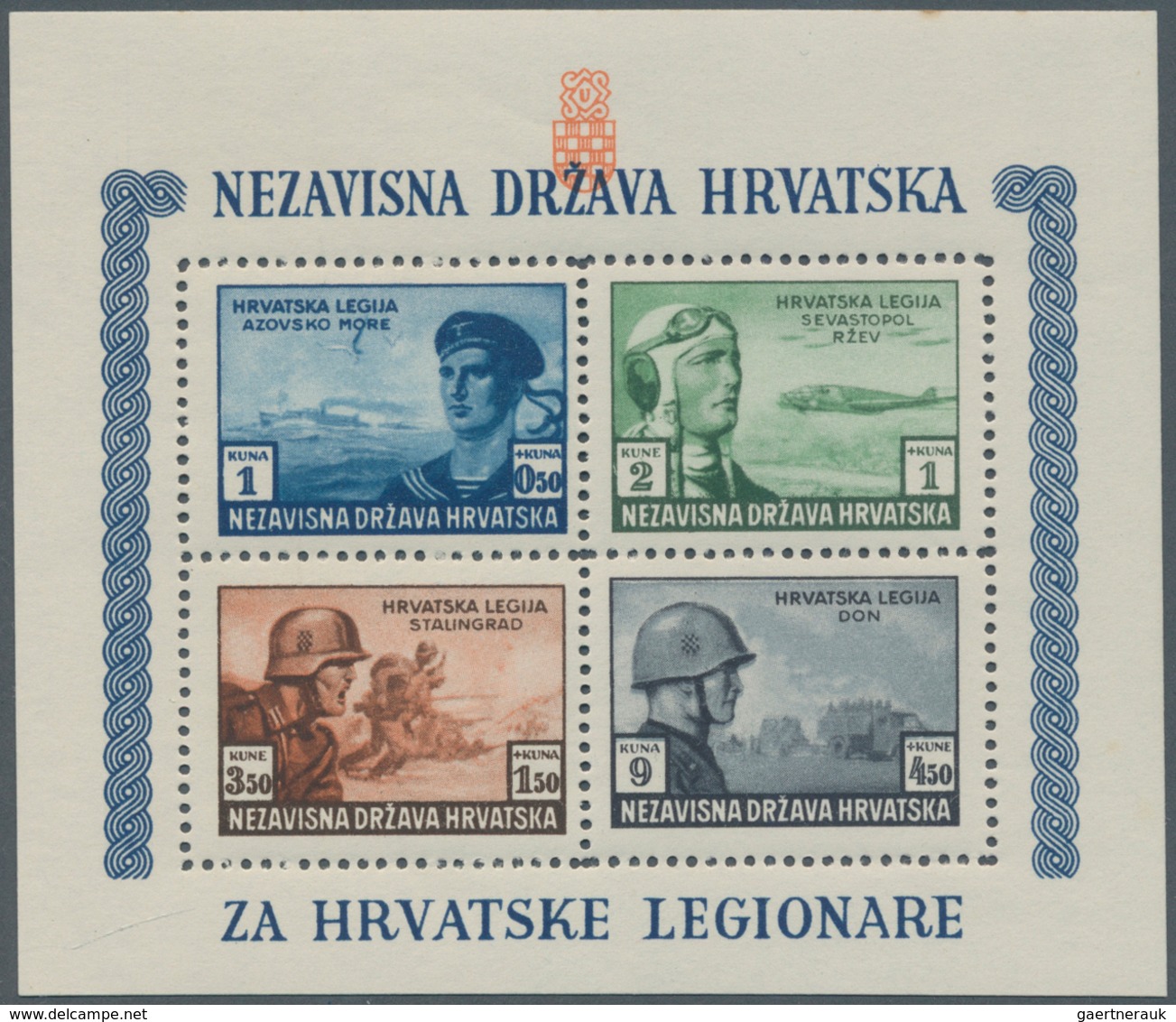 Kroatien: 1943, (July 15th), Croat Legion Relief Fund, Mint Never Hinged Miniature Sheet, Perf. L 11 - Croatia