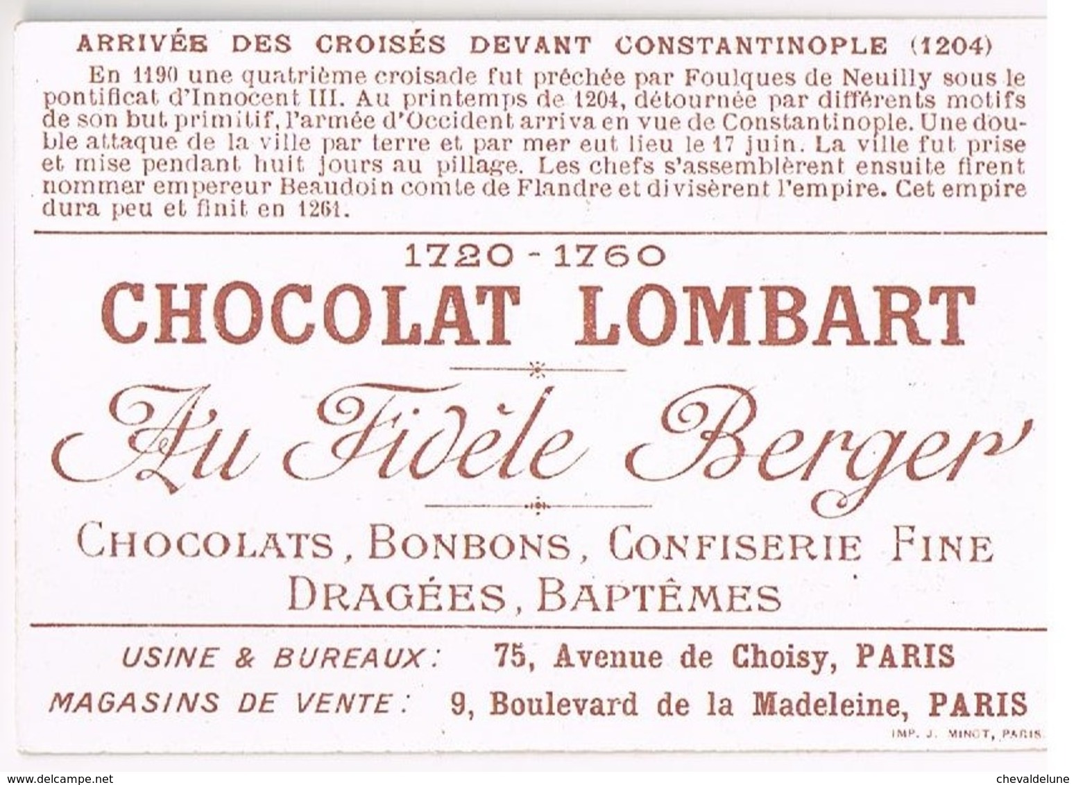 - 1 - CHROMO CHOCOLAT LOMBART "AU FIDELE BERGER" : LA MARINE - Lombart