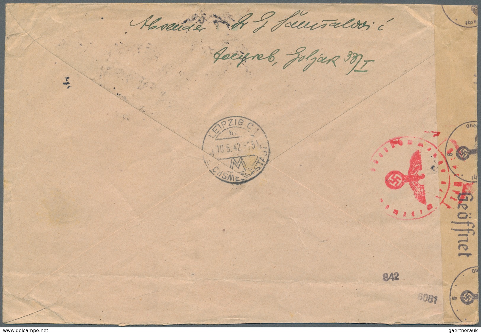 Kroatien: 1942. Registered Letter To Germany, Franked 5.50D Dark Brown-violet (Michel 17) Of 2nd Cro - Croatie