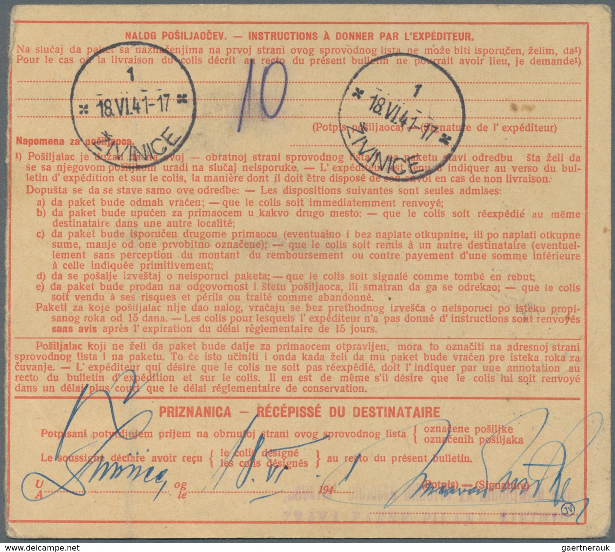 Kroatien: 1941. An Old 50b Red/chamois Parcel Card From The Kingdom Of Yugoslavia Accompanying A 2 K - Croatie