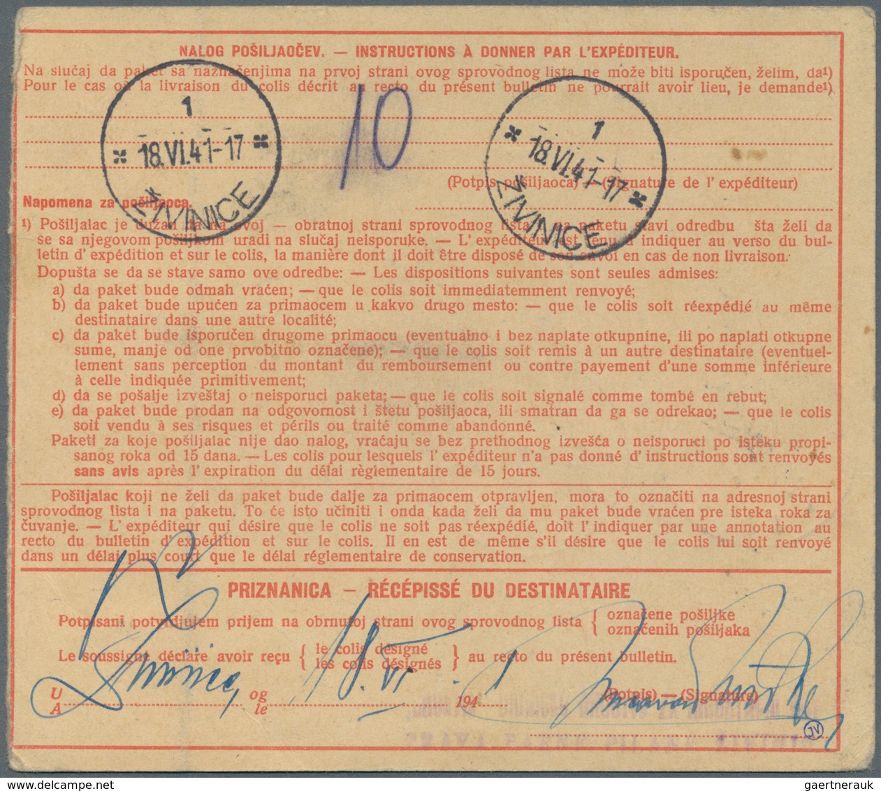 Kroatien: 1941. An Old 50b Red/chamois Parcel Card From The Kingdom Of Yugoslavia Accompanying A 2 K - Kroatien