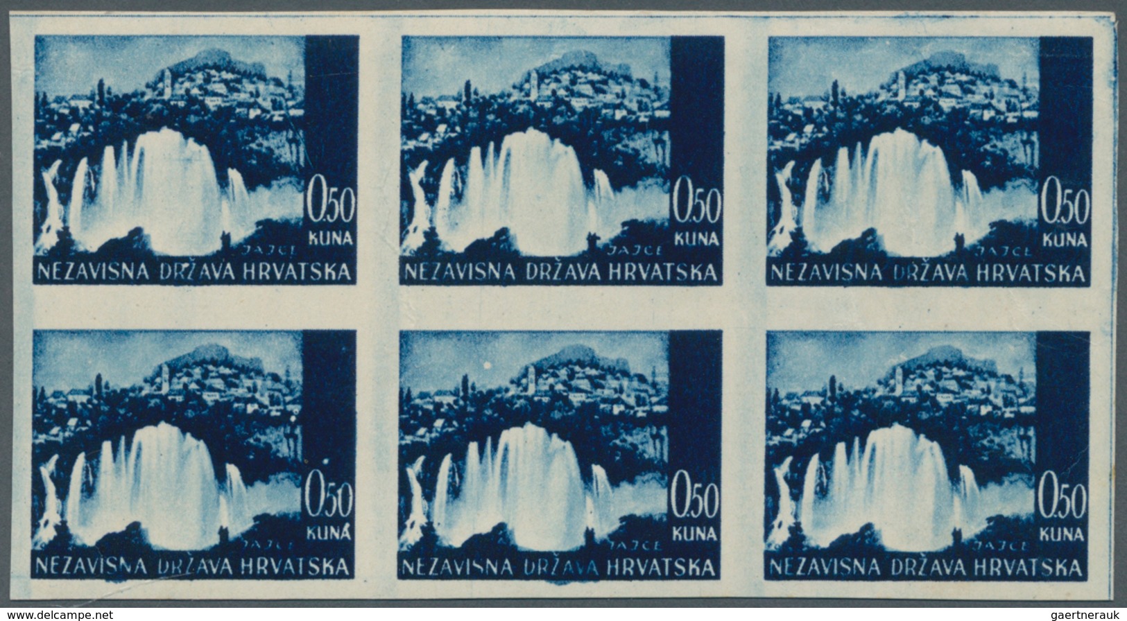 Kroatien: 1941 (15 Aug). Pictorials (Waterfall At Jajce). 0.50K Very Deep Blue, IMPERF, Gummed White - Croatia