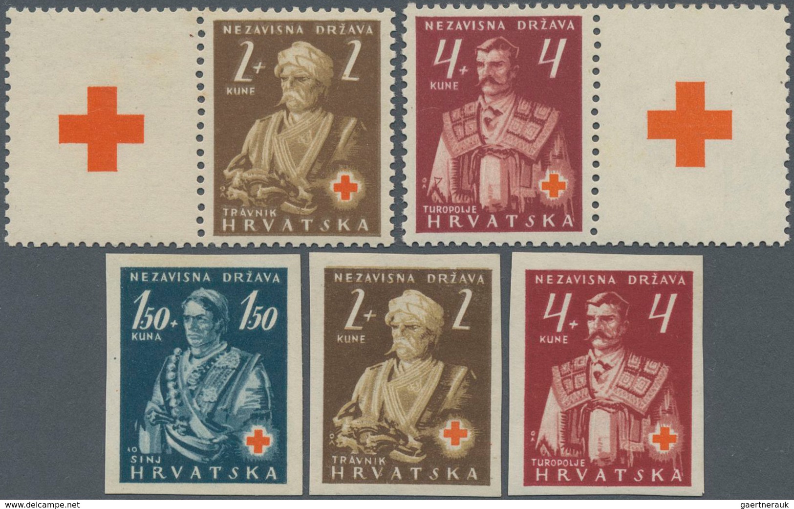 Kroatien: 1941, Red Cross, 2 K And 4 K With Engraver Mark And Decorative Field, Usual Gumming And On - Kroatien