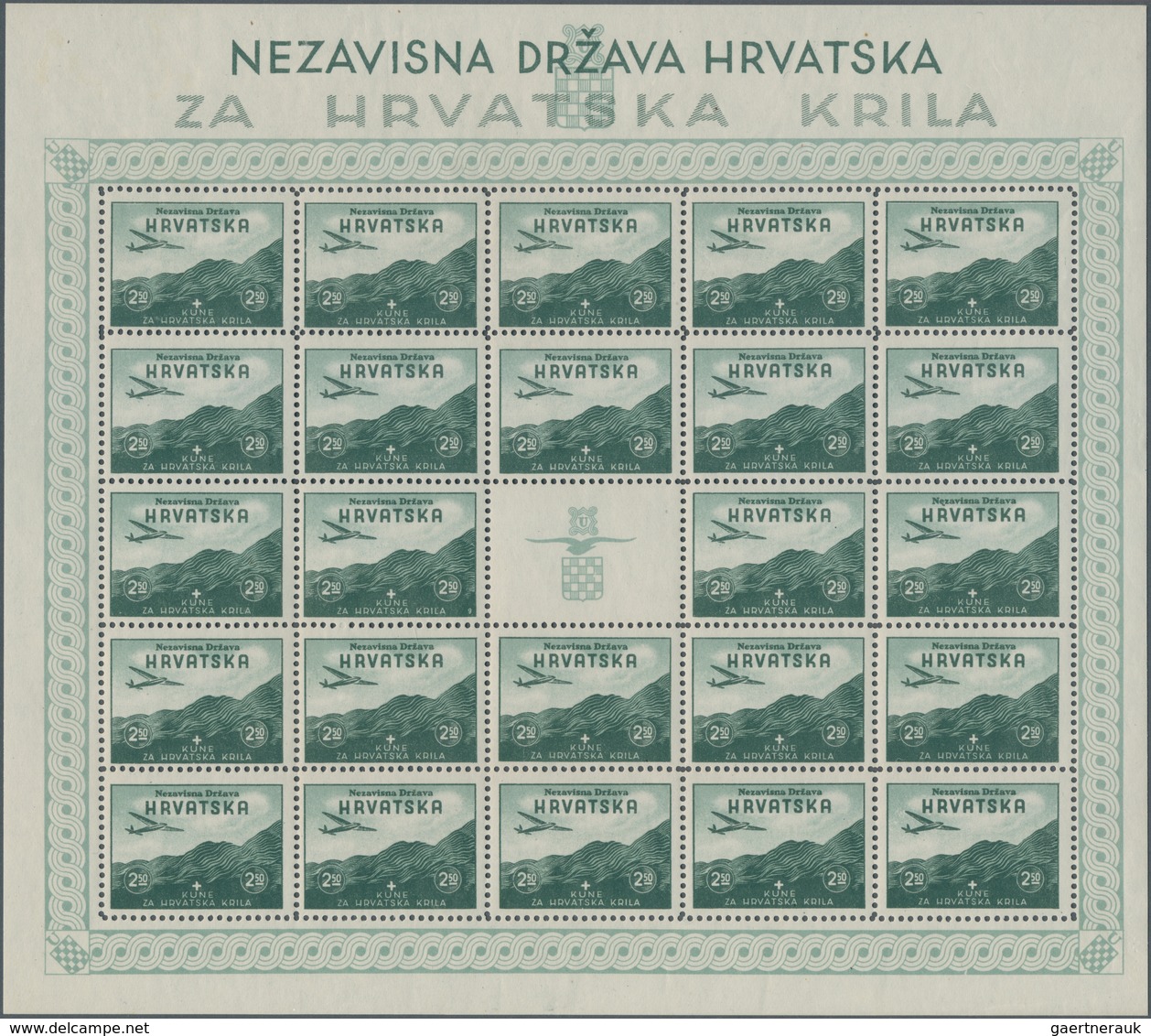 Kroatien: 1942 (25 Mar). Aviation Fund. 2K + 2K brown, 2K50 + 2K50 green, 3K + 3K lake and 4K+ 4K bl