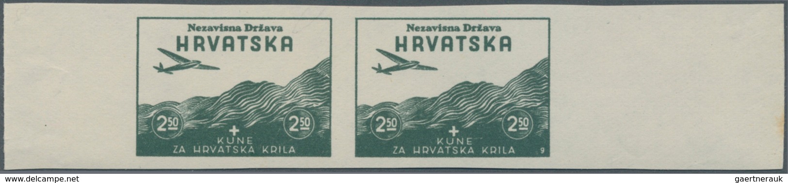 Kroatien: 1942 (25 Mar). Aviation Fund. 2.50K + 2.50K Deep Green, IMPERF, Thinner White Ungummed Pap - Croatie