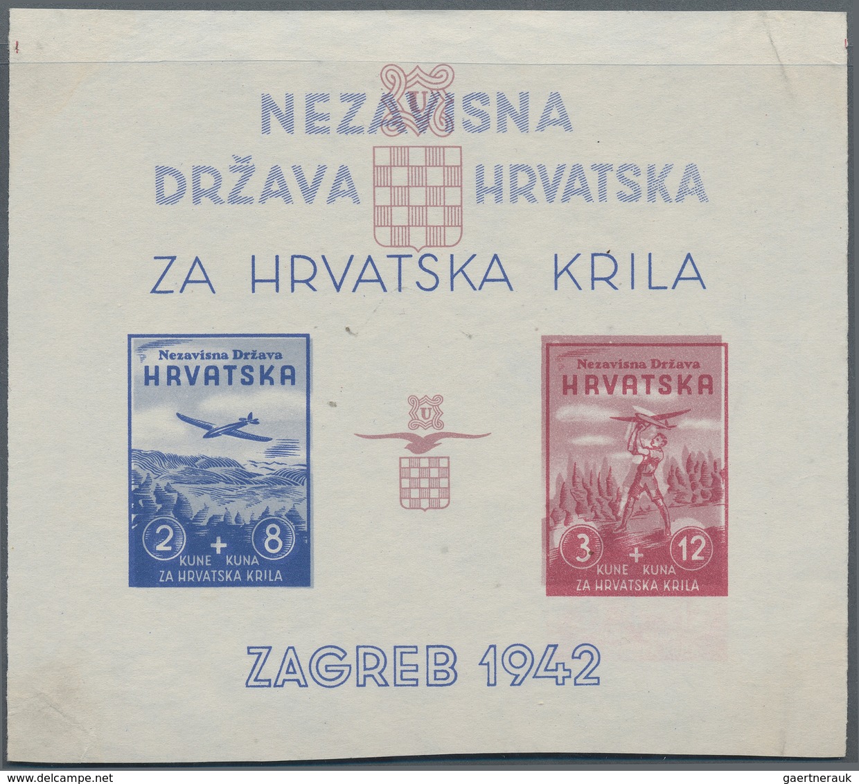 Kroatien: 1942 (25 Mar). Aviation Fund. Variety: Four Miniature Sheets, IMPERF, Ungummed, White Wove - Croatia