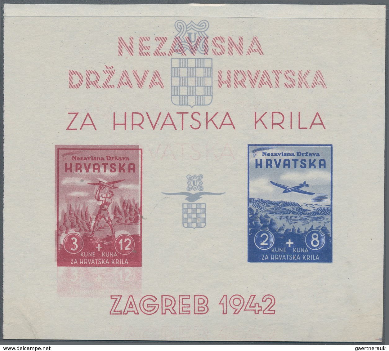 Kroatien: 1942 (25 Mar). Aviation Fund. Variety: Four Miniature Sheets, IMPERF, Ungummed, White Wove - Croatie