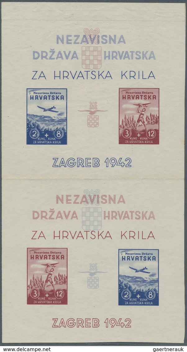 Kroatien: 1942 (25 Mar). Aviation Fund. 2K + 8K Claret And 3K + 12K Blue, IMPERF, Colours As The Iss - Croatie