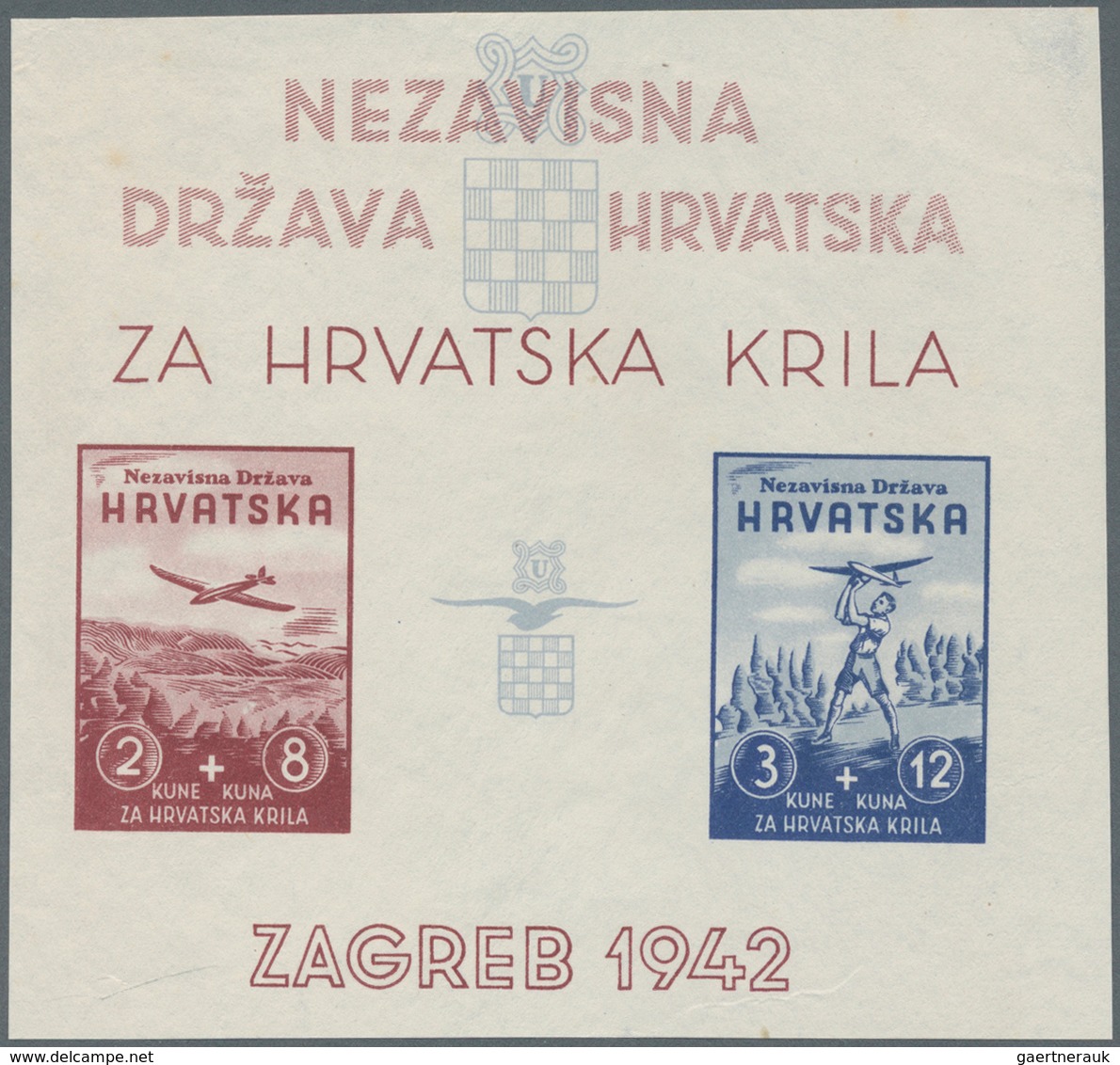 Kroatien: 1942, 2 K + 8 K Lake And 3 K + 12 K Blue Aviation Fund, Additionally 3 K + 12 K Blue And 2 - Croatia